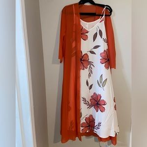 Floral Dress w/ Sheer Kimono Set